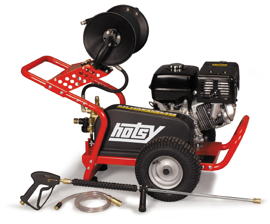 Hotsy BX Series gasoline cold water pressure washer with hose reel — Honda-powered portable commercial unit at Enzo's Cleaning Systems in Ohio