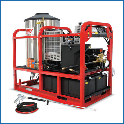 Hotsy diesel hot water pressure washer — heavy-duty skid-mounted industrial unit for the toughest commercial cleaning jobs at Enzo's Cleaning Systems in Ohio
