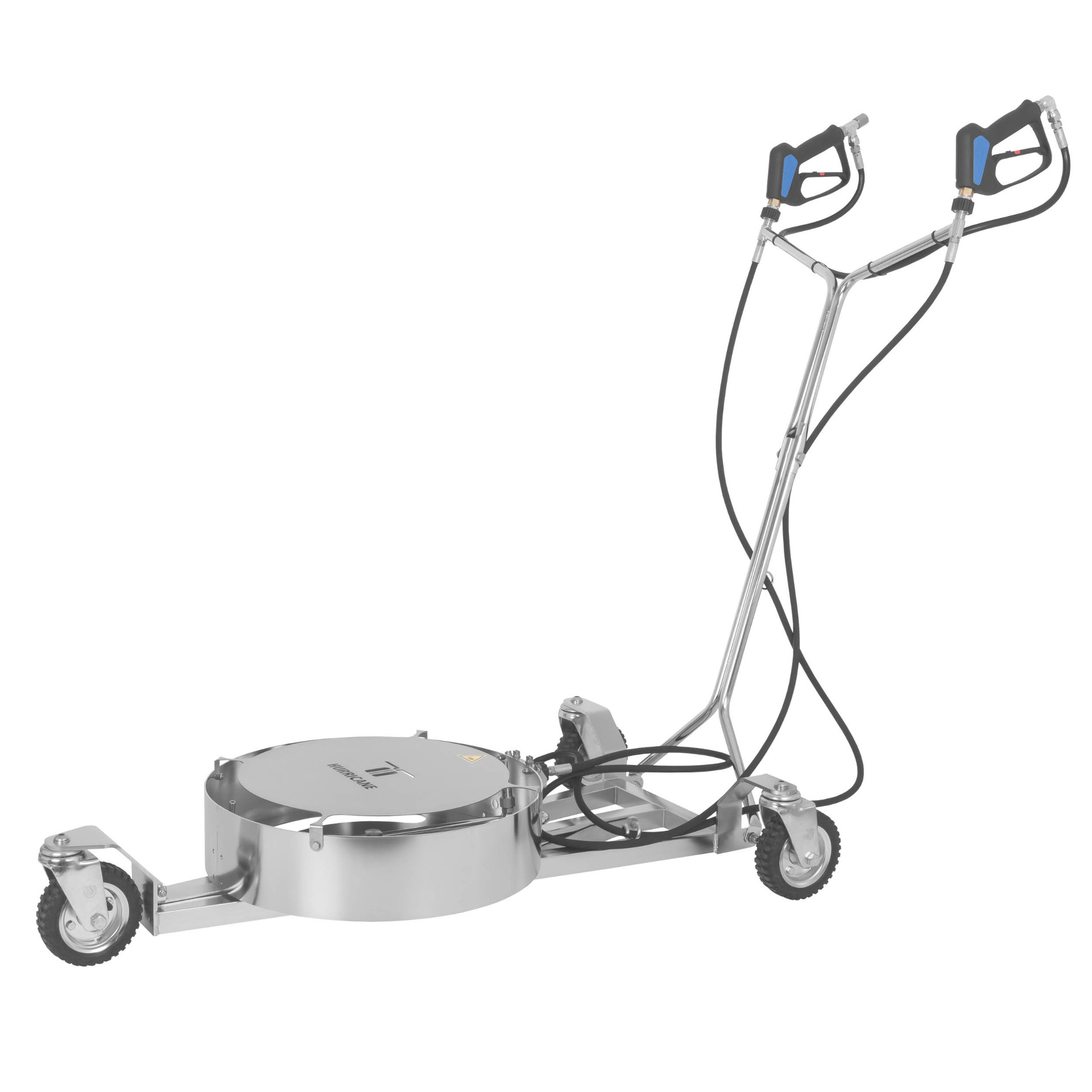 Hurricane Push Under Carriage Deluxe 1 — stainless steel rotary undercarriage pressure washer with dual trigger guns and pneumatic wheels for fleet vehicle cleaning at Enzo's Cleaning Systems in Ohio
