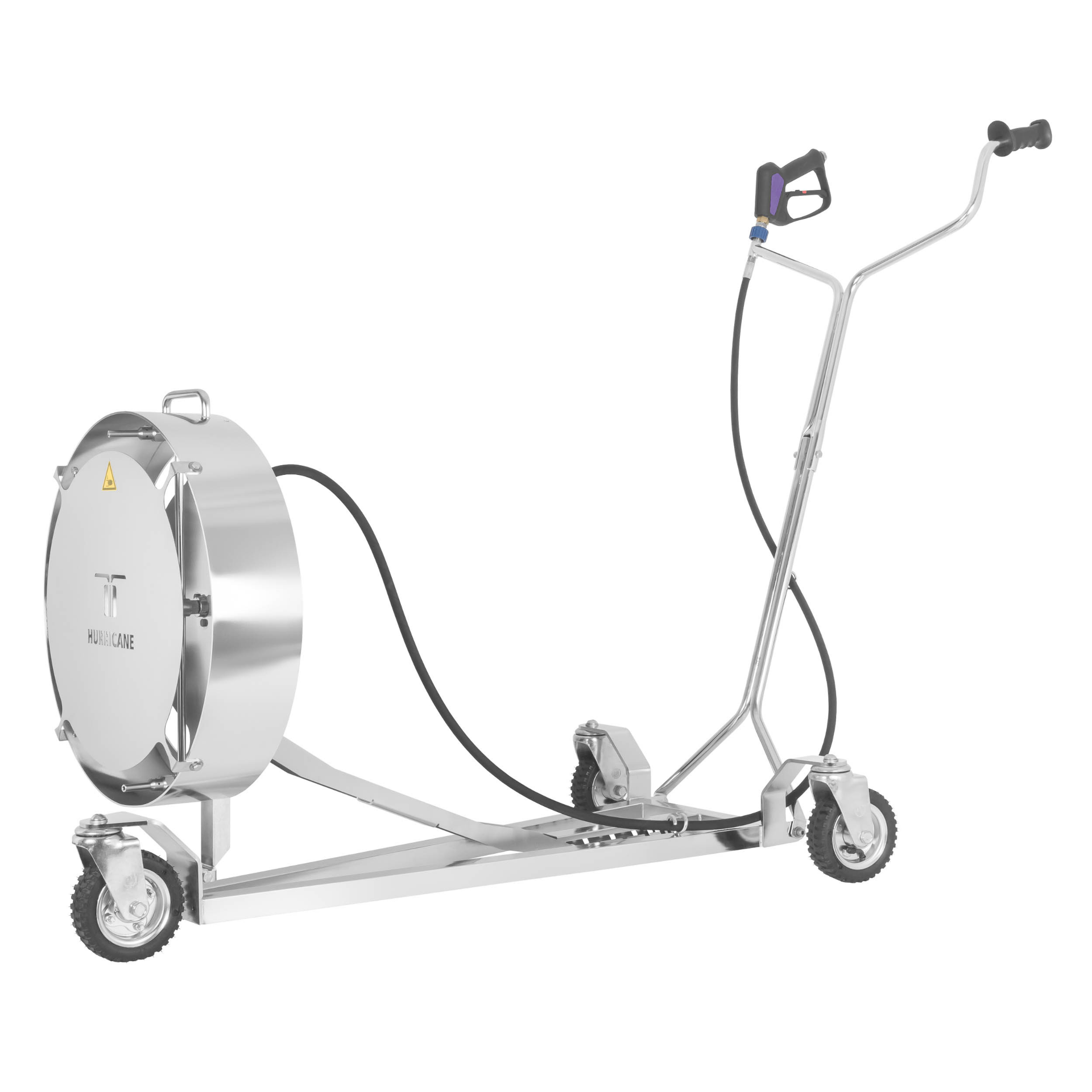 Hurricane Push Under Carriage Deluxe 2 — single-operator stainless steel rotary undercarriage pressure washer with pneumatic wheels for fleet salt and corrosion removal at Enzo's Cleaning Systems in Ohio
